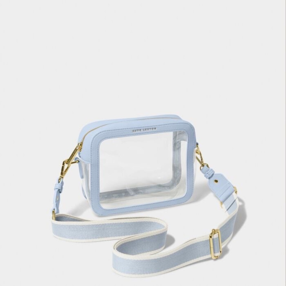 Katie Loxton Light Blue Clear Crossbody with Striped Strap